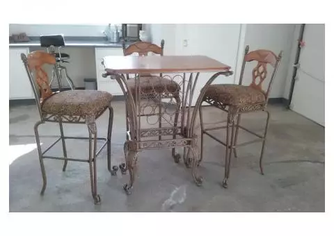 Metal and wood cafe table and chairs
